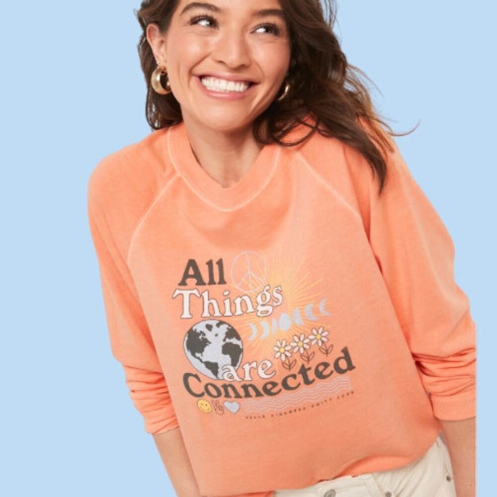 Easy Vintage Graphic Sweatshirt "All Things Are Connected" Apricot Butter - 3X